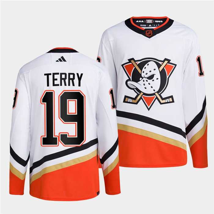 Men%27s Anaheim Ducks #19 Troy Terry White 2022-23 Reverse Retro Stitched Jersey Dzhi->boston bruins->NHL Jersey